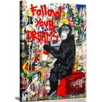 Banksy Monkey Street Graffiti Canvas Print Wall Art,-Follow Your Dreams Animal Canvas Art for Living Room Office Wall Decor Home Decoration Framed Ready to Hang,bedroom decor for men