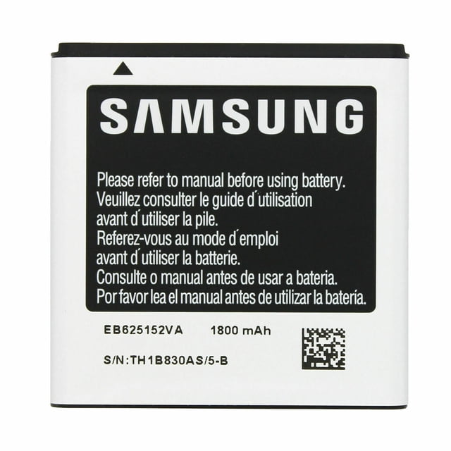 Replacement Battery for Samsung Galaxy S II 2 Epic 4G Touch SPH-D710 SCH-R760, model EB625152VA. The battery has a capacity of 1800 mAh, a standard voltage of 3.8 V, and is made with lithium-ion cells. The front view shows the Samsung branding, model number, and usage instructions in multiple languages. Suitable for Samsung Galaxy S II 2 Epic 4G Touch models SPH-D710 and SCH-R760.