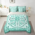 thumbnail image 2 of Feelyou Adult Bohemian Damask Bedding Comforter Set 7 Pieces, Cyan Flower Floral Full Bedding Set, Tribal Paisley Mandala Reversible Fitted Sheet Flat Sheet, Super Cozy Room Decor, 2 of 8
