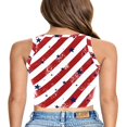 thumbnail image 2 of Débardeurs pour Femmes Jour de l'Indépendance Coupe Ajustée Col Rayé Crop Tops, 2 of 5