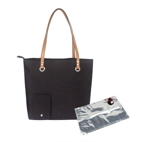 Wine Purse Large Capacity Wine Tote Bag Portable Wine Tote Leak-Proof Wine Cooler Bag with Insulated Compartment Wine Purse with Hidden Spout For Traveling Picnics Beach Black Wine Cooler Bag
