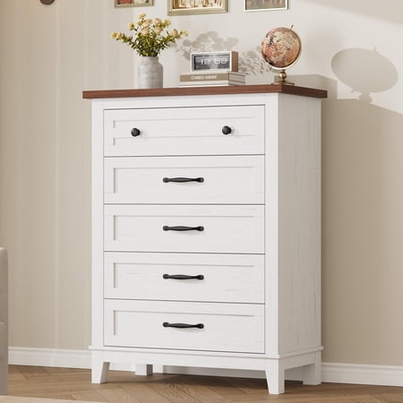 Garvee 5 Dresser for Bedroom Vertical Drawer Dresser with Large Storage 15.8 x31.5 x41.3 Brown & White