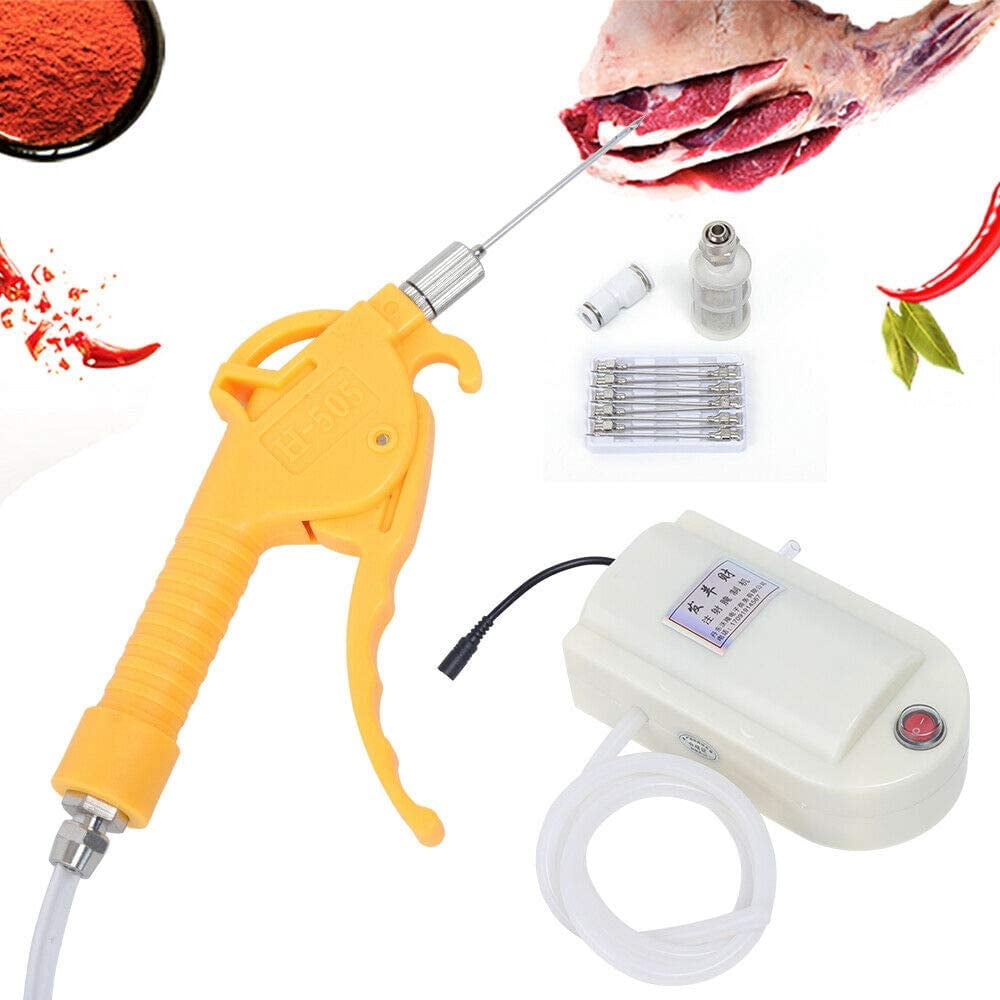 Miumaeov Automatic Marinade Meat Injector Pump Double Gun 50W Meat Processor Food Electric Saline Syringe Pump Electric Double Gun for Cooking Grill Barbecue Syringe Injects Flavor in Meat