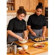 Ubon Womens Plus Size Chef Coat Short Sleeve Chef Jacket Work Jacket Black 2XL