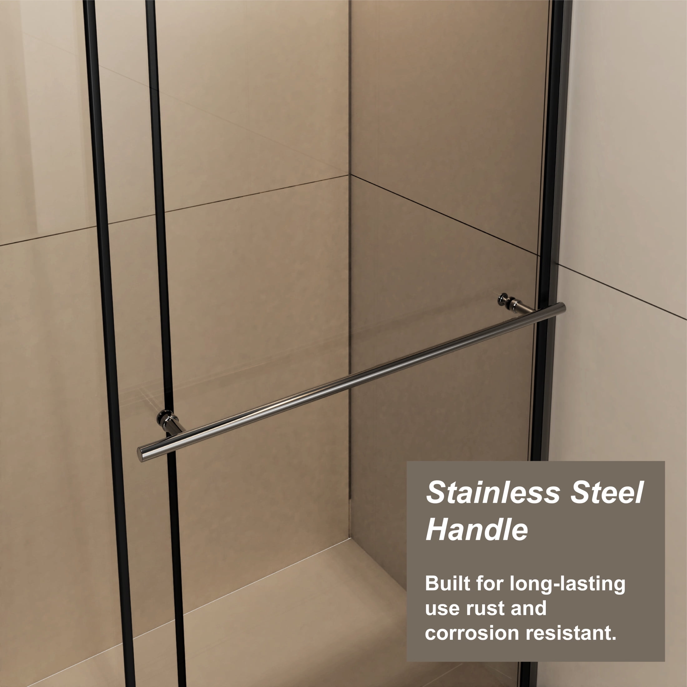 Noble House 60" x 72" Sliding Shower Door, Clear Tempered Glass with Adjustable Support Bar and Steel Handle, Black