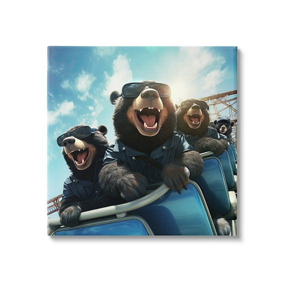 Stupell Industries Bears on Rollercoaster Animals & Insects Painting Gallery Wrapped Canvas Art Print Wall Art, 17 x 17