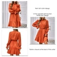 thumbnail image 5 of Pure Color Long Sleeve Ruffle Dress Half High Neck Casual A Line Patchwork Dress for Women Autumn Winter Orange XL, 5 of 6