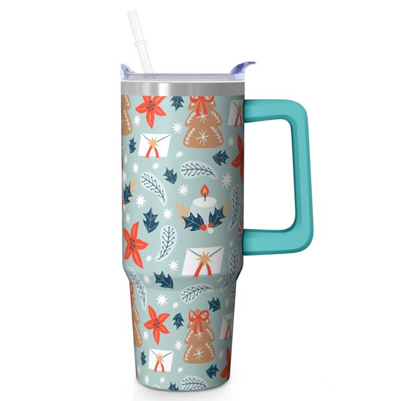 Holiday Reindeer 30oz Stainless Steel Christmas Coffee Cup with Handle and Straw, Insulated Leak Proof Tumbler, Winter Gift Mug for Women