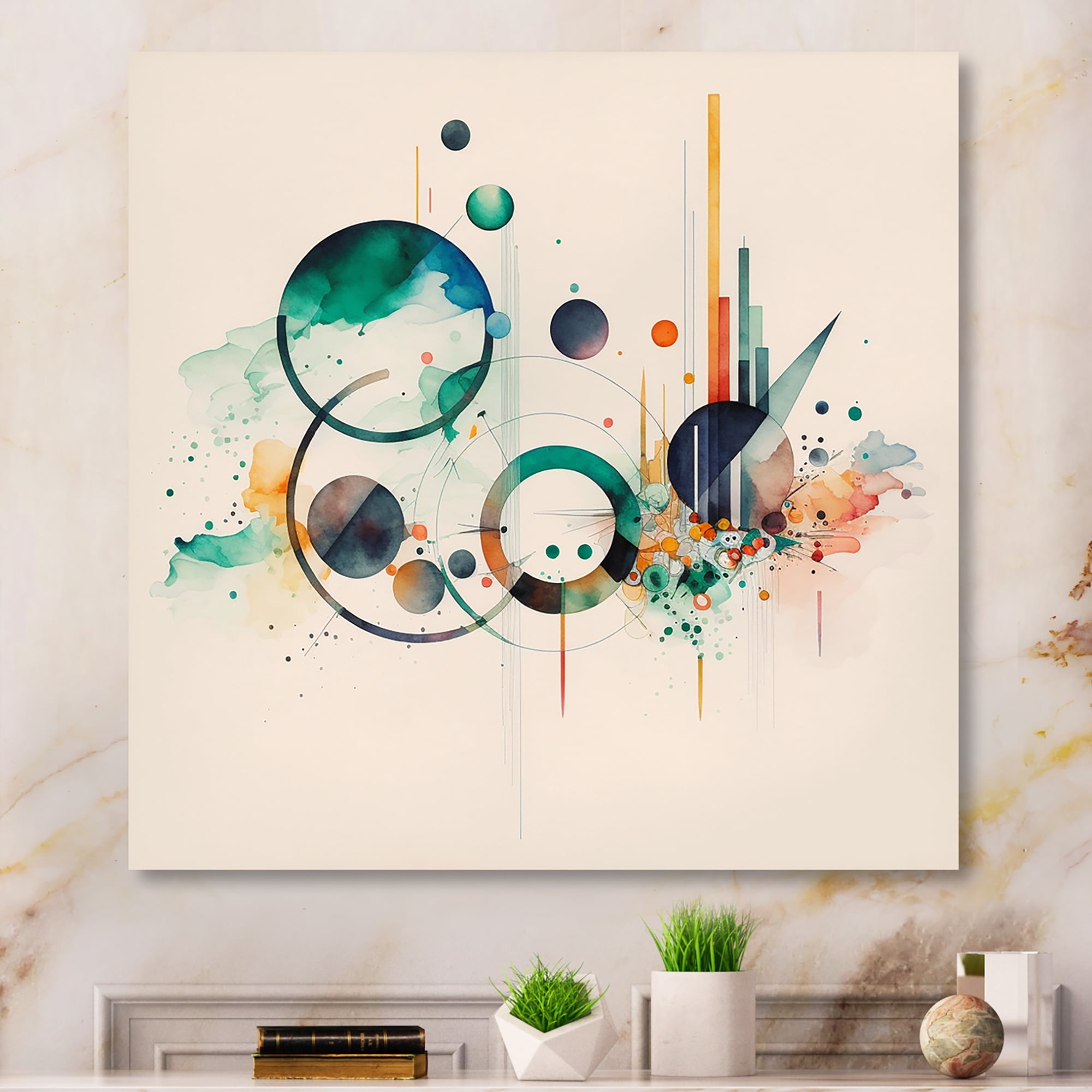 Designart Multi-Color Watercolor Geometric Art II Canvas Wall Art