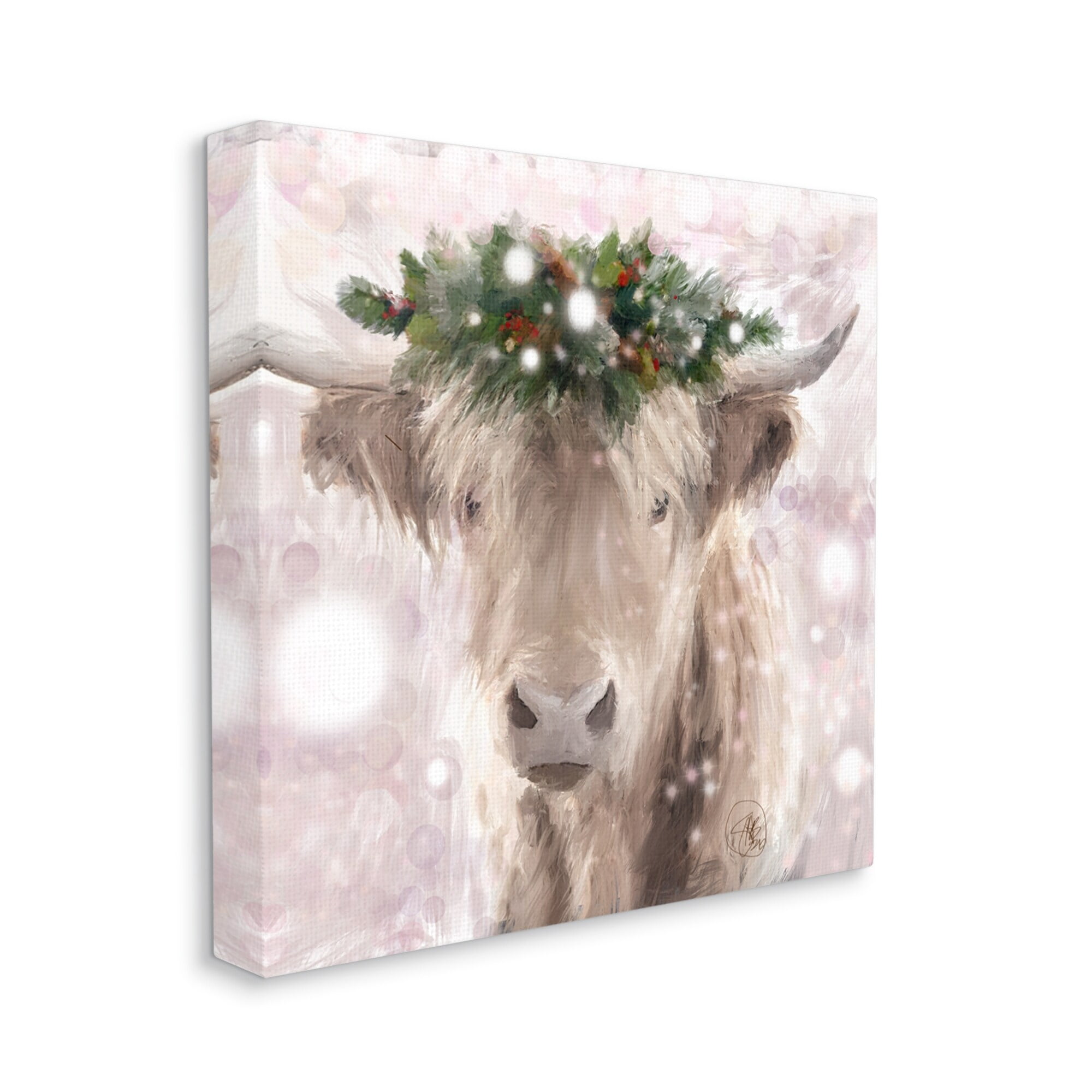 Stupell Industries Winter Holiday Crown Cattle Abstract Pink Glimmer Pattern, 24 x 24,Design by Sarah Butcher