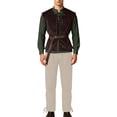 thumbnail image 2 of JOANKDMI 4 Piece Mens Medieval Renaissance Role Play Costume Lace Up Vest Jacket Long Sleeve Shirt and Straight Leg Loose Fit Pants with Matching Belt Halloween Pirate Outfit Set, 2 of 9