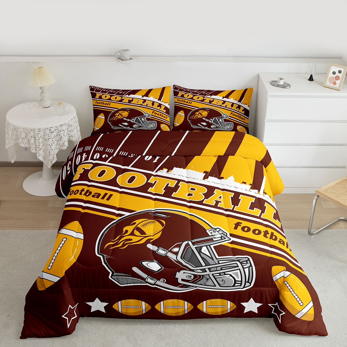 Erosebridal Football Bedding Set Full Size Washington Comforter Set American Football Gifts for Football Fans Women Men Football City Comforter Rugby Sports Duvet Set