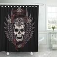 thumbnail image 1 of KSADK Tattoo Winged Skull with Cross Vintage Emblem Halloween Skeleton Antique Black Bones Shower Curtain Bath Curtain 66x72 inch, 1 of 1