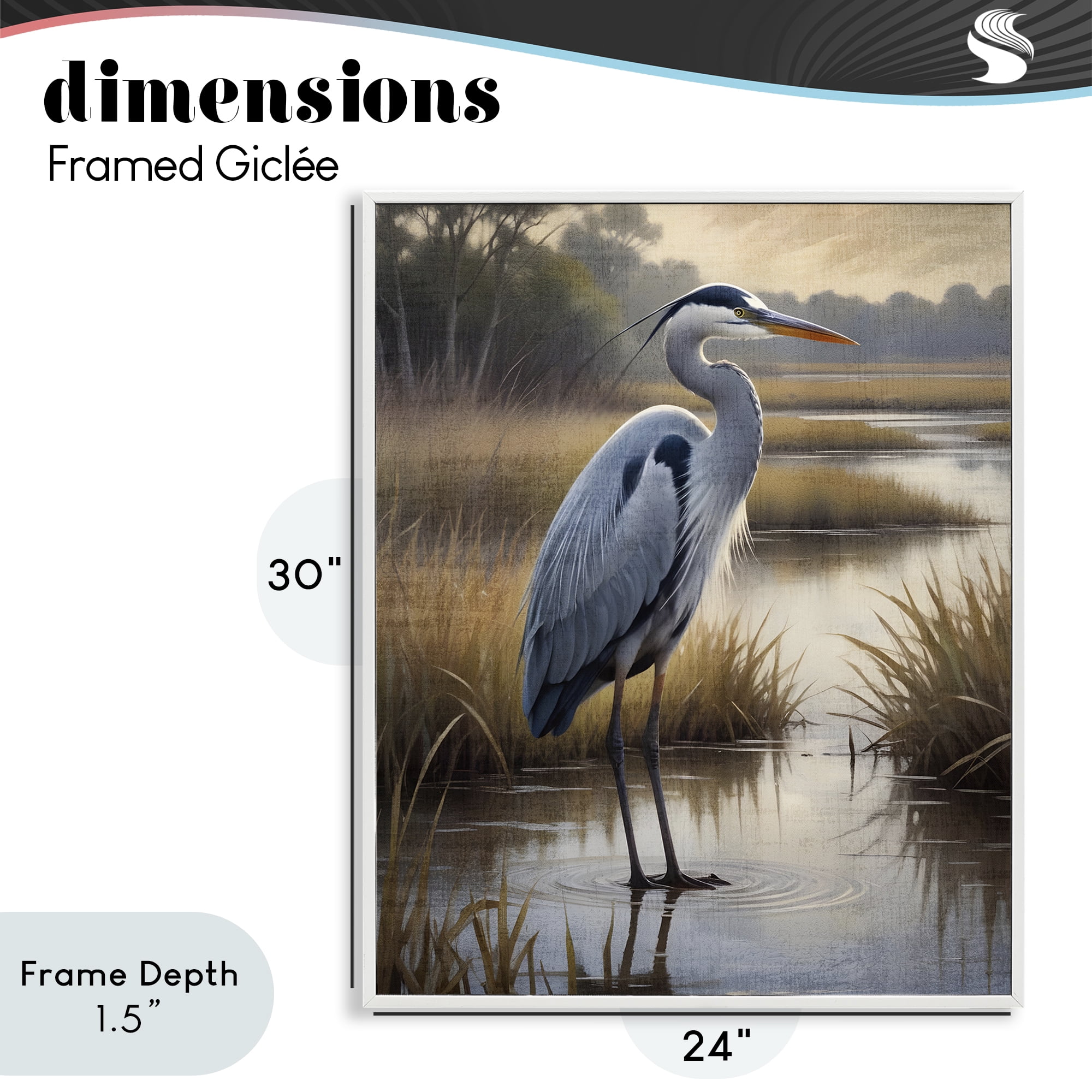 Stupell Industries Heron in Serene Marshlands White Framed Giclee Art, design by Susan Arnot