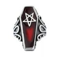 thumbnail image 4 of K-KED Mens Stainless Steel Punk Coffin Rings Gothic Zombie Vampire Skull Biker Ring-11-Red with Star, 4 of 9
