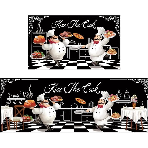 2 Piece Kitchen Mat Set, Non-Slip Waterproof Kitchen Rugs, Anti-Fatigue Comfort Standing Mat, for Kitchen, Sink, Laundry, 17"x 47" 17"x 30"