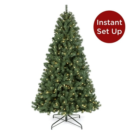 Best Choice Products 9ft Pre-Lit Instant Setup Hinged Artificial Spruce Christmas Tree w/ 900 LED Lights, 2,128 Memory Steel Tips, Metal