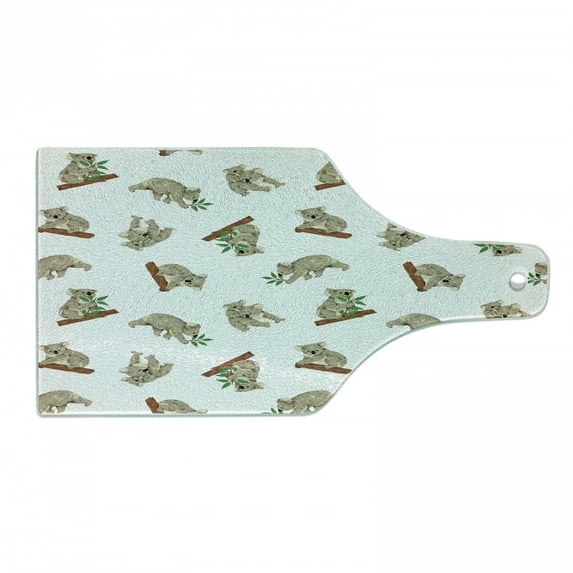 Tropical Animals Cutting Board, Koala Pattern Design Mammals of Nature Australian Animals, Decorative Tempered Glass Cutting and Serving Board, Wine Bottle Shape, White Grey, by Ambesonne