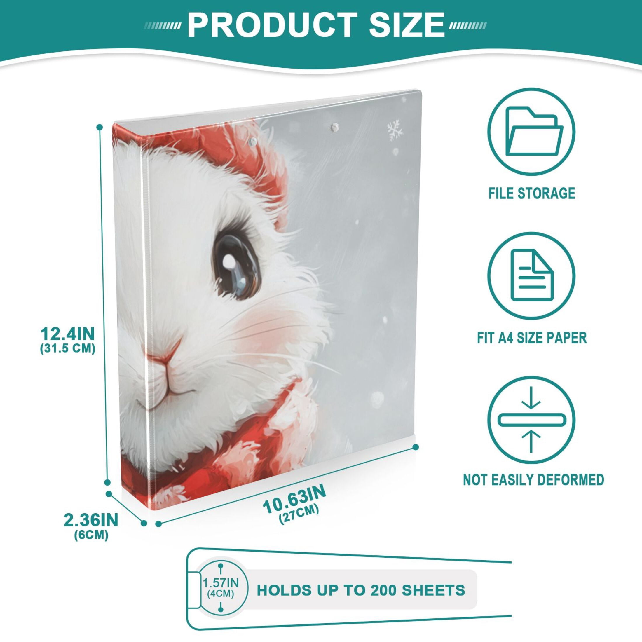 Cute Rabbit Easter 3 Ring Binders 1.5 inch Hardcover File Folders with Interior Pockets A4 Size Organizer for School Office Hospital