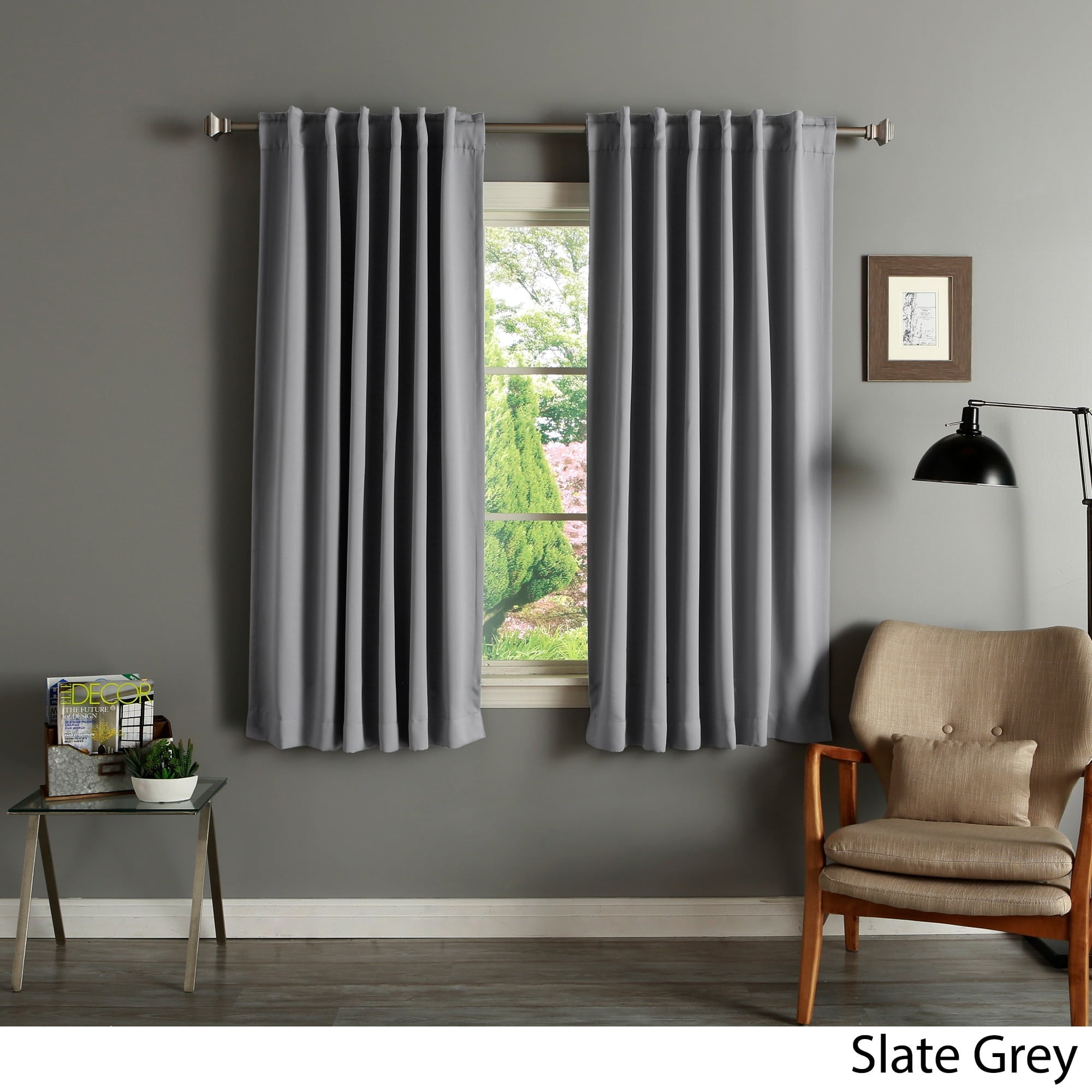 Aurora Home Solid Insulated Thermal Blackout 63-inch Curtain Panel Pair ...