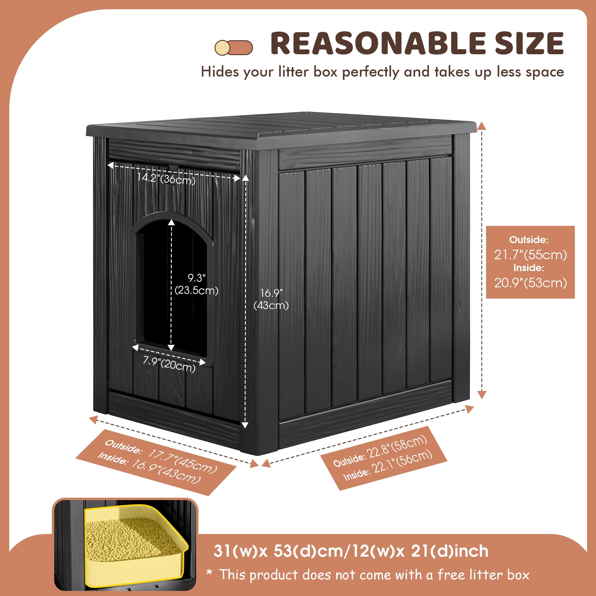Bifanuo Outdoor Cat House, Outside Multiple Kitty Feral Cat Houses, Weatherproof Shelter for Ferrel Cats and Dogs, Durable PP Materia, Insulated Shelter for Garden, Patio, or Backyard(Black)