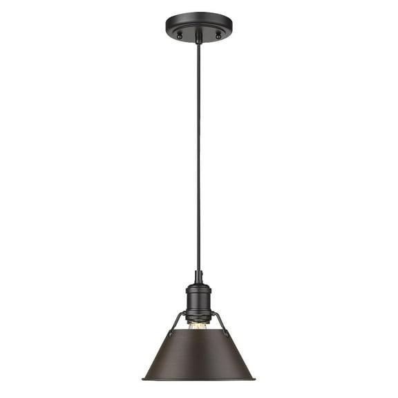 Yep by Golden Lighting Orwell 1-light 8in Pendant in Matte Black and Rubbed Bronze shade