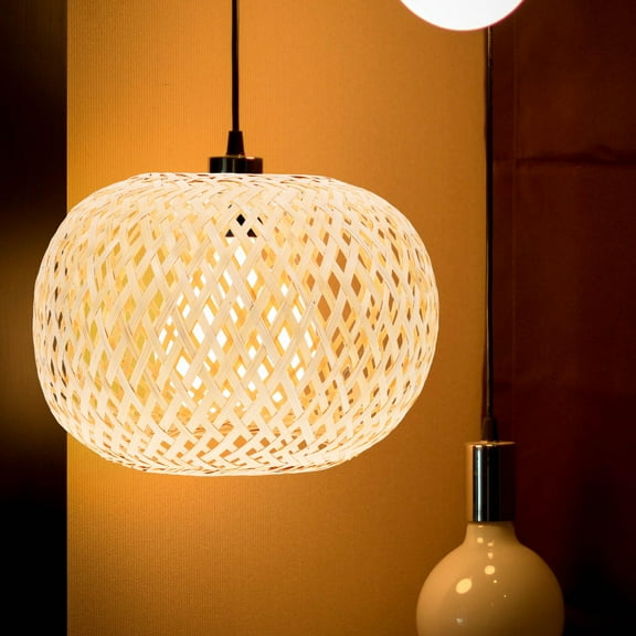 BESTOYARD RGB Woven Bamboo Pendant Light Shade Clip Cover Rustic Style 10.41x10.41x7inch Chandelier Lampshade Bar Lights