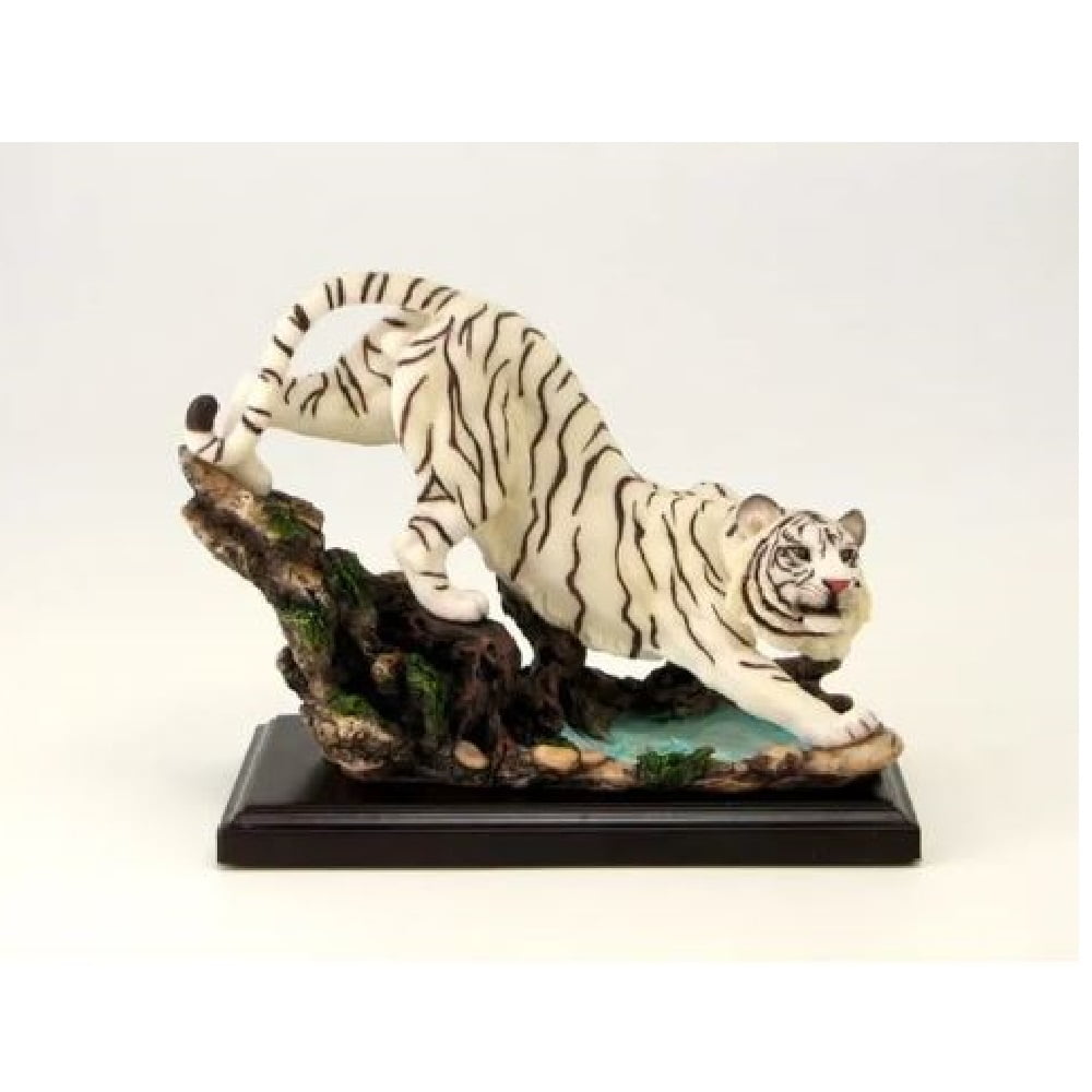 White Tiger With Wood Base Figurine New
