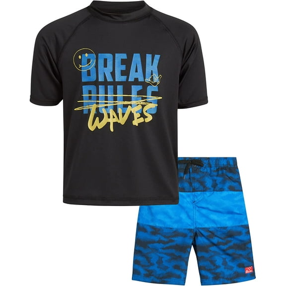 Big Chill Boys' Rash Guard Set - 2 Piece UPF 50 Swim Trunks and Long Sleeve Swim Shirt (4-14