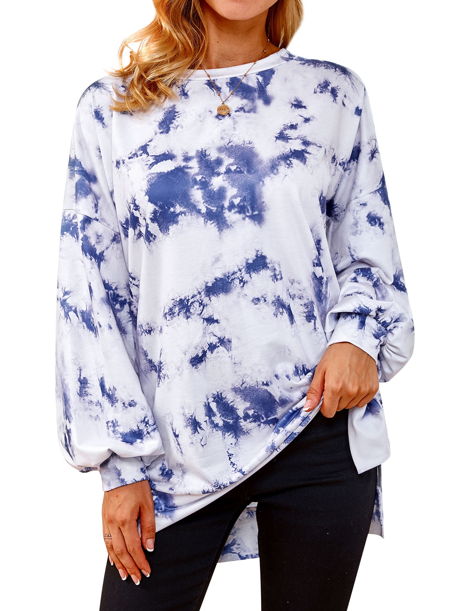 STARVNC Women Crew Neck Tie Dyed Printed Long Sleeve Pullover Top ...