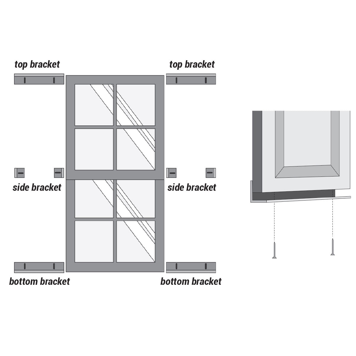 For 26" Wide Shutters, Clear Polycarbonate Mounting Brackets for PVC, Composite & Wood Shutters (4-Top/Bottom, 4-Side Brackets)