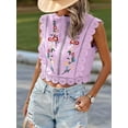 thumbnail image 6 of Women'S Floral Embroidery Lace Trim Blouse Mock Neck Sleeveless Holiday Crop Tops Magenta XXL, 6 of 7