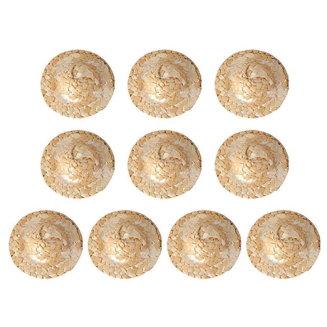 10pcs 6.5cm Handmade Mini Straw Hat Creative Hand-woven Doll Delicate Decorative Small Straw Hats for DIY Craft Jewelry Garment Material