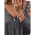 thumbnail image 2 of Tops de manga larga con hombros descubiertos para mujer, cuello en V, anillo con cremallera, camisa cruzada de punto gofrado, camisetas casuales, camisas grises de punto gofrado XX-Large, 2 of 5