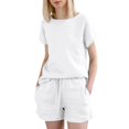 thumbnail image 1 of GZWYHT Ensembles Lounge pour Femmes Ensembles Confortables pour Femmes Vêtements Shorts pour Femmes Coton Lin Haut Rétro Mode Ensemble de Shorts à Cordon Ensembles Deux Pièces pour Femmes Ensembles Deux Pièces pour Femmes Été Blanc 5TG, 1 of 6