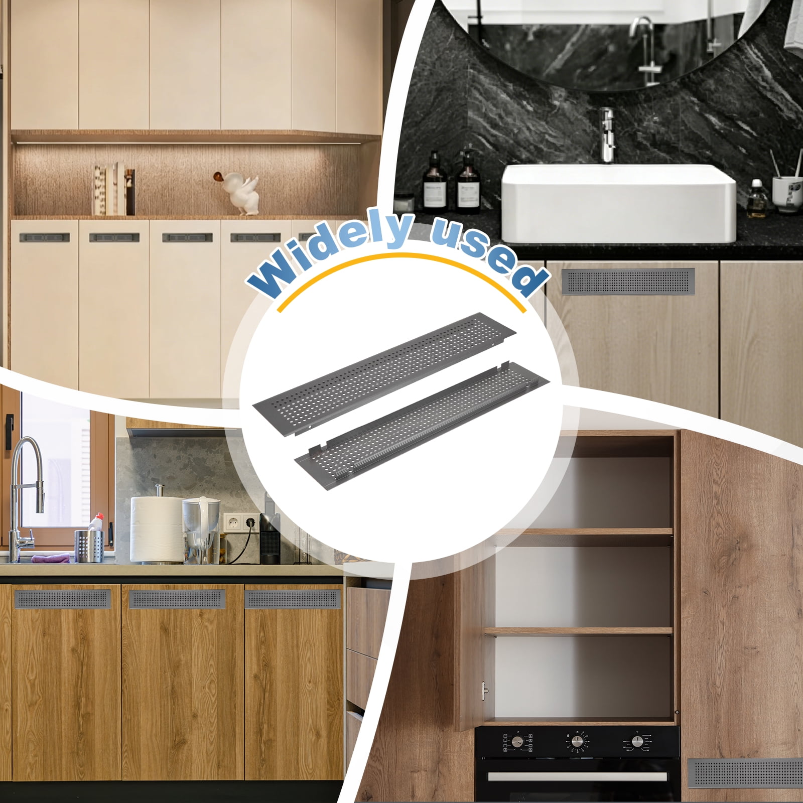Uxcell Door Air Vent Cover,16 x 3 Inch (L x W) Cabinet Vent Two Sided Door Grille Heavy Duty Rust-Proof for Floor Cabinet Bathroom Kitchen, Grey (Openings 14.3 x 2.5 Inch)