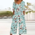 thumbnail image 2 of Edvintorg Womens Rompers for Summer Vintage Floral Printed Short Sleeve V Neck Back Zipper Wide Leg Jumpsuit with Pocket Casual Loose Overalls for Women, 2 of 5