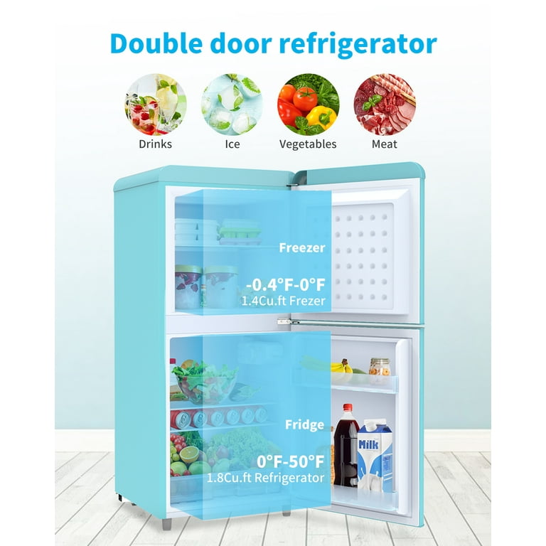 KUPPET Compact Refrigerator, Retro Mini fridge with Freezer for Bedroom,  Drom, Apartment, Garage, Office, Adjustable Thermostat, Low Noise, 3.2  Cu.Ft