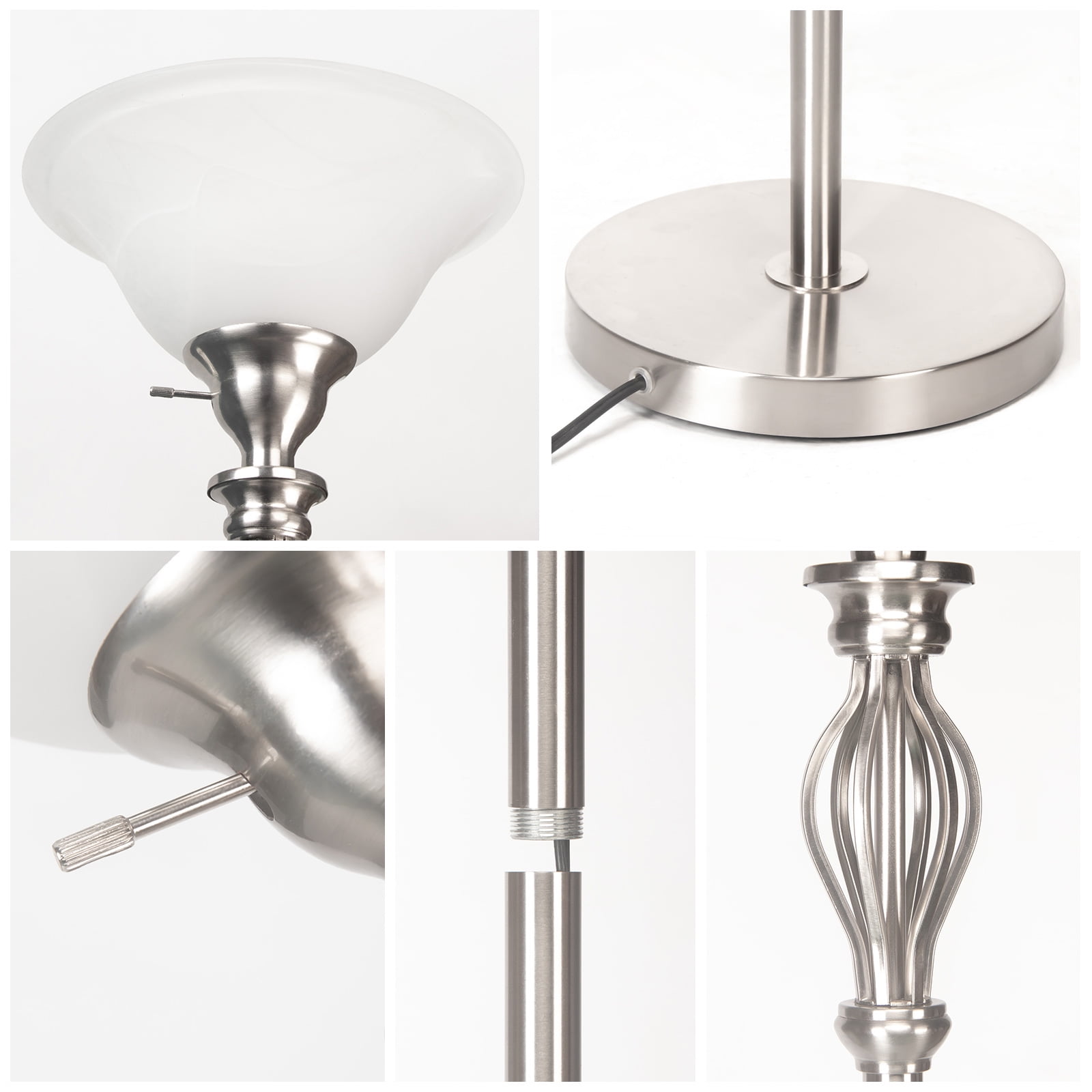 HonoDing 72"Torchiere Floor Lamps for Living Room, with White Alabaster Glass Shade,Brush Nickel