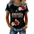 thumbnail image 2 of KDDYLITQ Womens United States 250th Anniversary Shirts July 4th Usa Flag Short Sleeve Tees 4th July Printed Vintage T-Shirts 250 Years Birthday Floral Crew Neck Blouses Black XL, 2 of 3