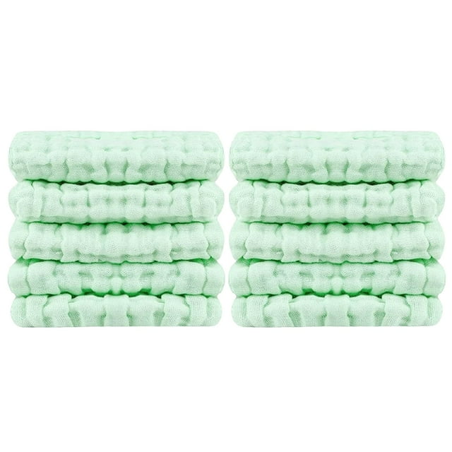 10PCS Baby Muslin Burp Cloths Hand Washcloths 6 Extra Absorbent Soft Towel Kindergarten Facecloth Green