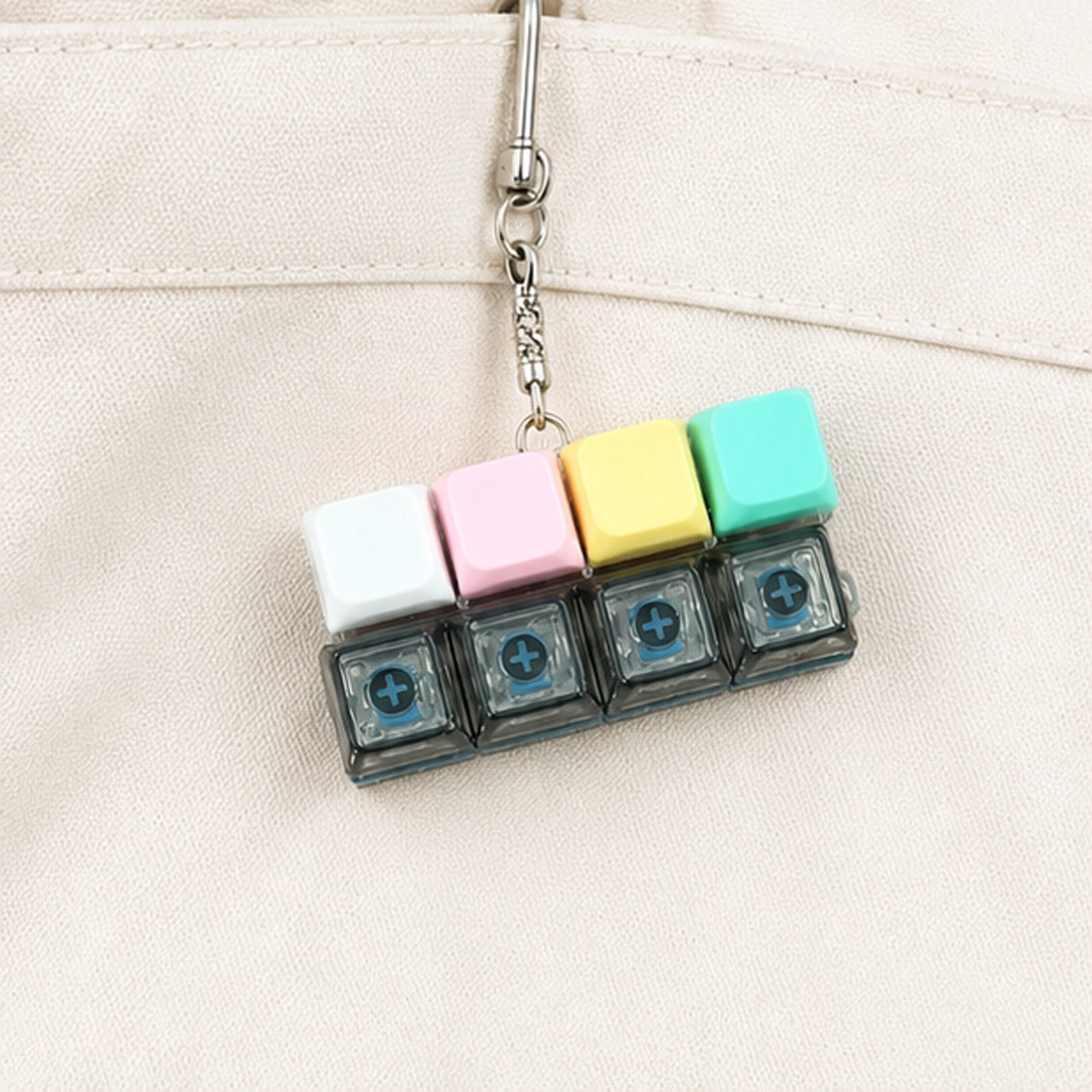 Mechanical Keyboard Clicker Toy Portable Finger Clicker Keychain with LED Light for Anxiety Relief Colorful + Dark Transparent Keyboard Chain 2 pcs
