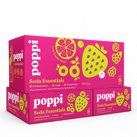 (3 pack) Poppi Soda Essentials Variety Pack Prebiotic Soda, 12 fl oz, 8 Pack Cans