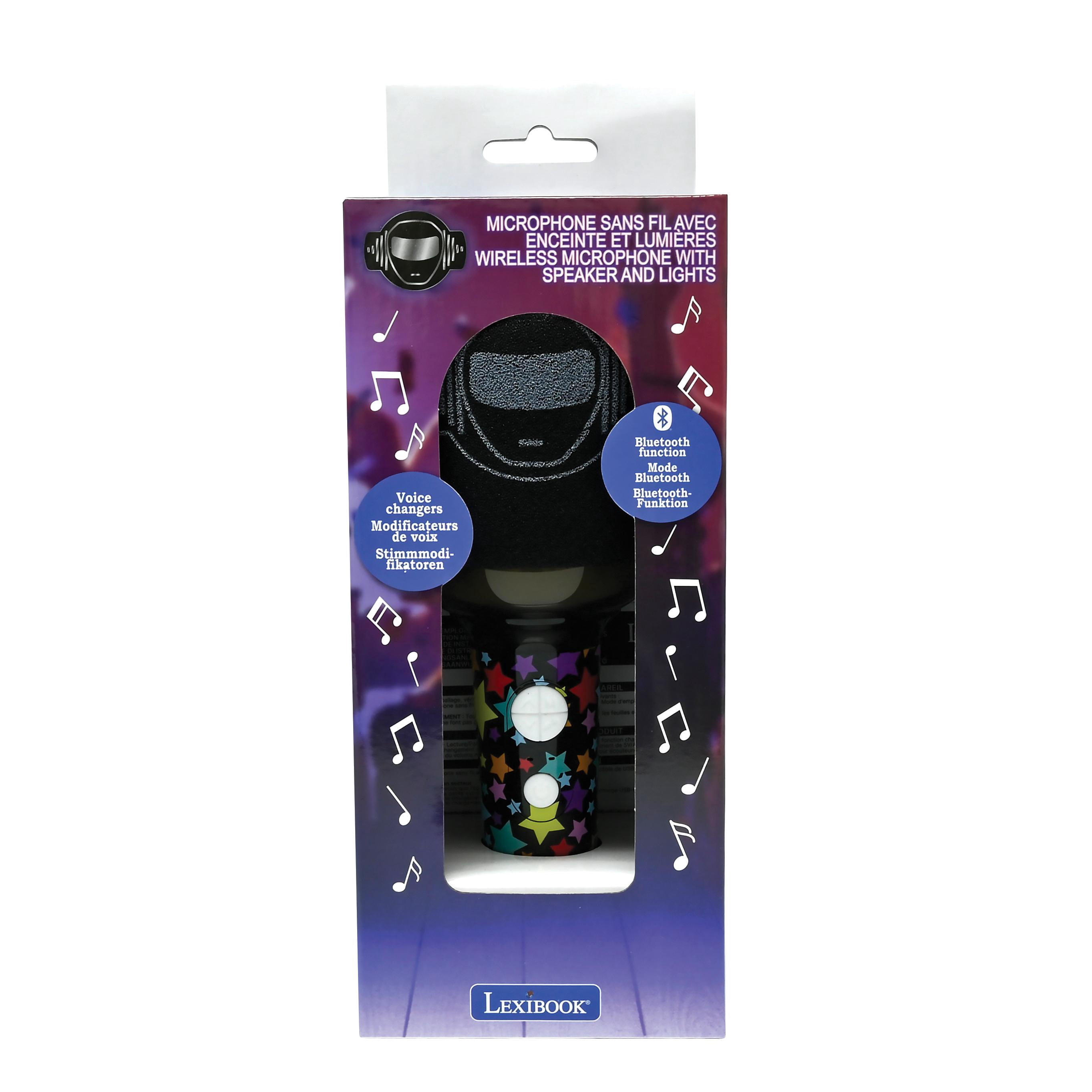 Lexibook iParty Wireless Microphone with Speaker, Lights and 4 Voice Modifiers, Rechargeable, Black/Silver