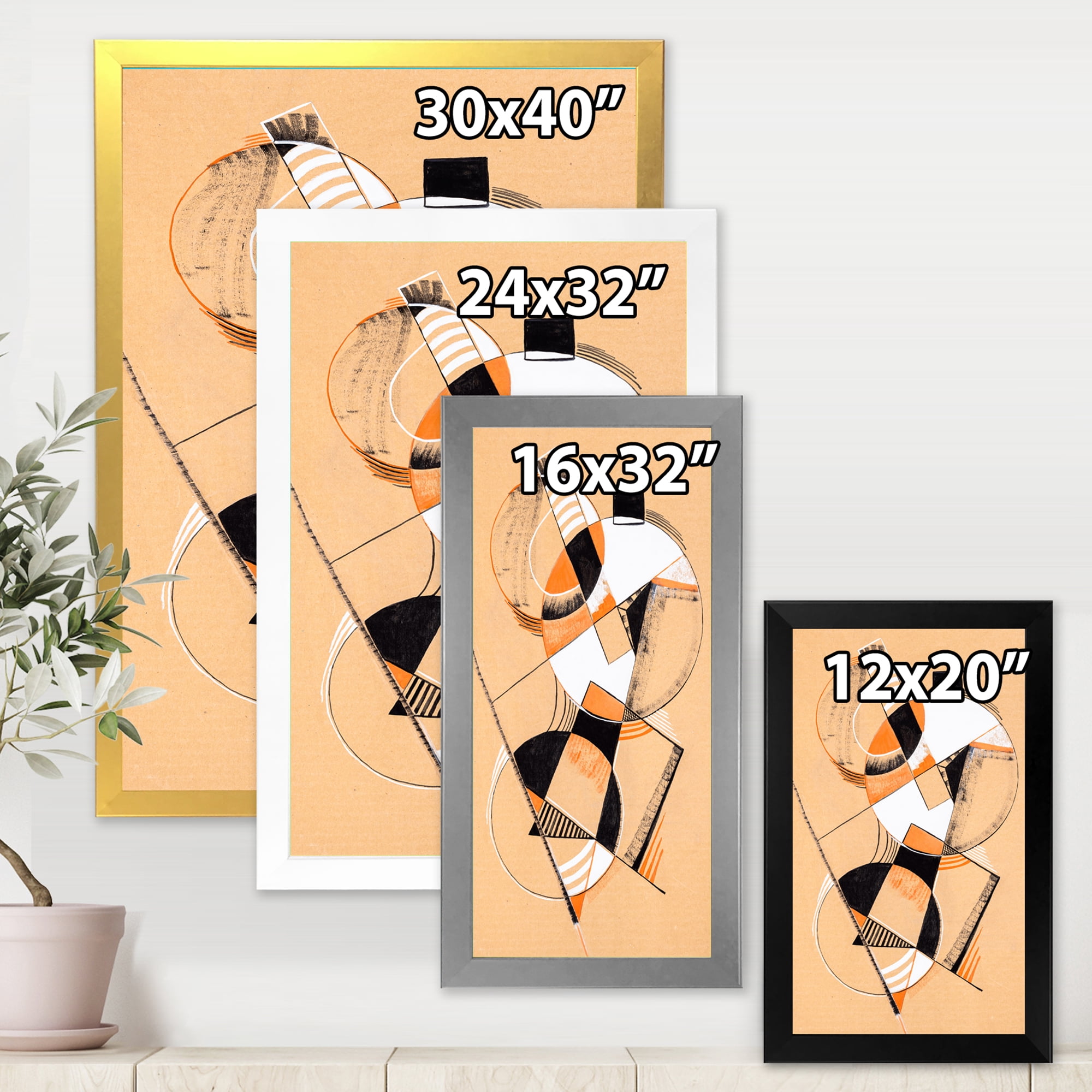 Designart 'Abstract Compositions Of Colored Geometric V' Modern Framed Art Print