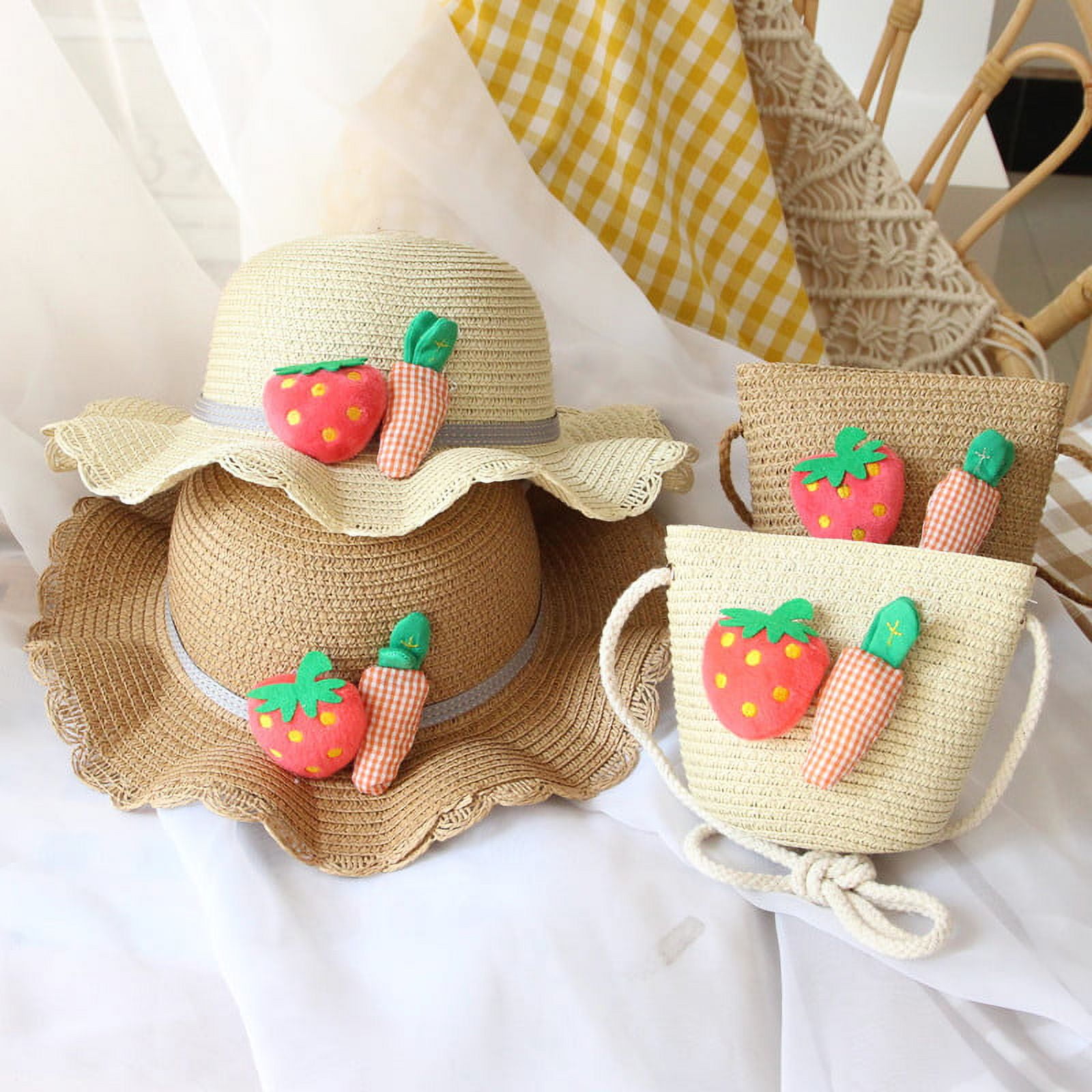 Esho Summer Toddler Girls Boho Straw Beach Hat Kids Sun Protection