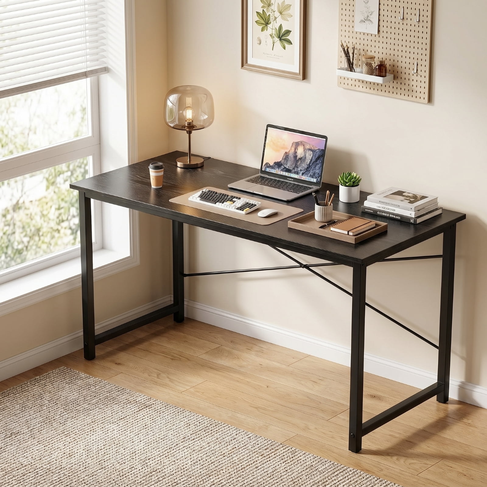 Kelno 47 Inch Computer Desk Home Office Writing Study Desk Gaming Table，Black