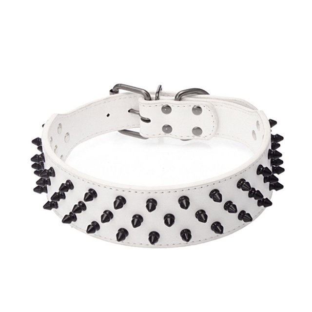 Dogs Kingdom Collar de cuero para perro con tachuelas, color negro, 2.0 in de ancho, collar boxer