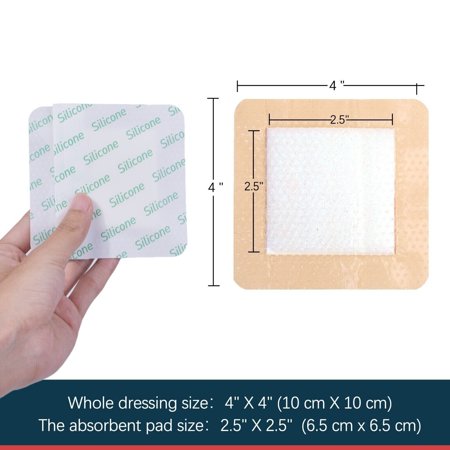 20pcs Sterile Silicone Wound Dressing Pads w/ Adhesive Border Waterproof 4x4''