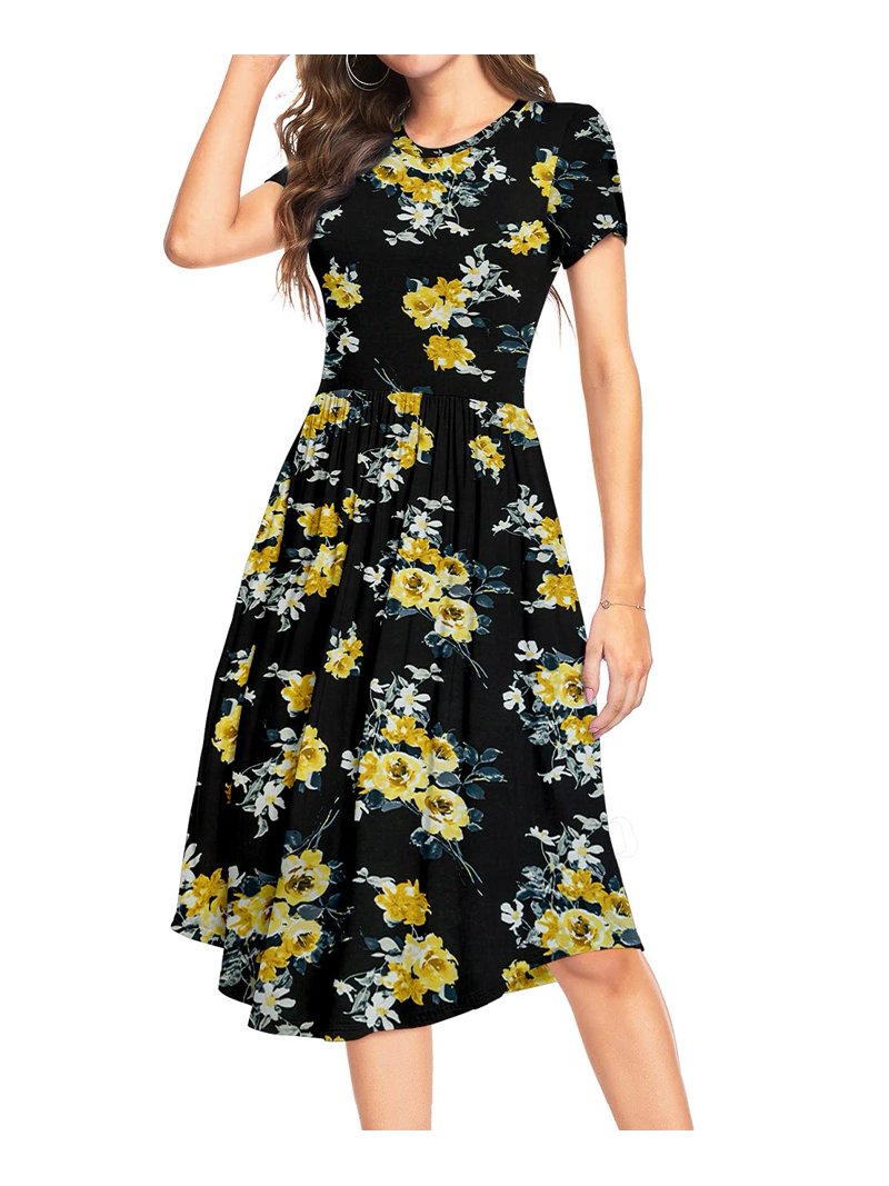 Aiyino Women's Short Sleeve Polka Dot Casual Dress Pleated Loose